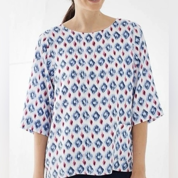 J Jill Pure Jill Geo Ikat Print Shirt Size L Round neck 1/2 Sleeve Tencel - Picture 9 of 12